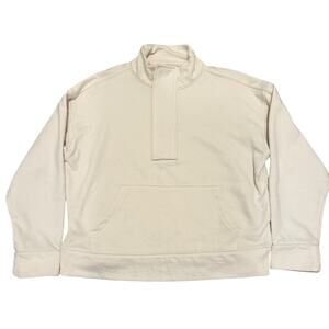 A New Day Cream Mock Neck Pullover Sweatshirt Pocket Front Women Medium Cozy